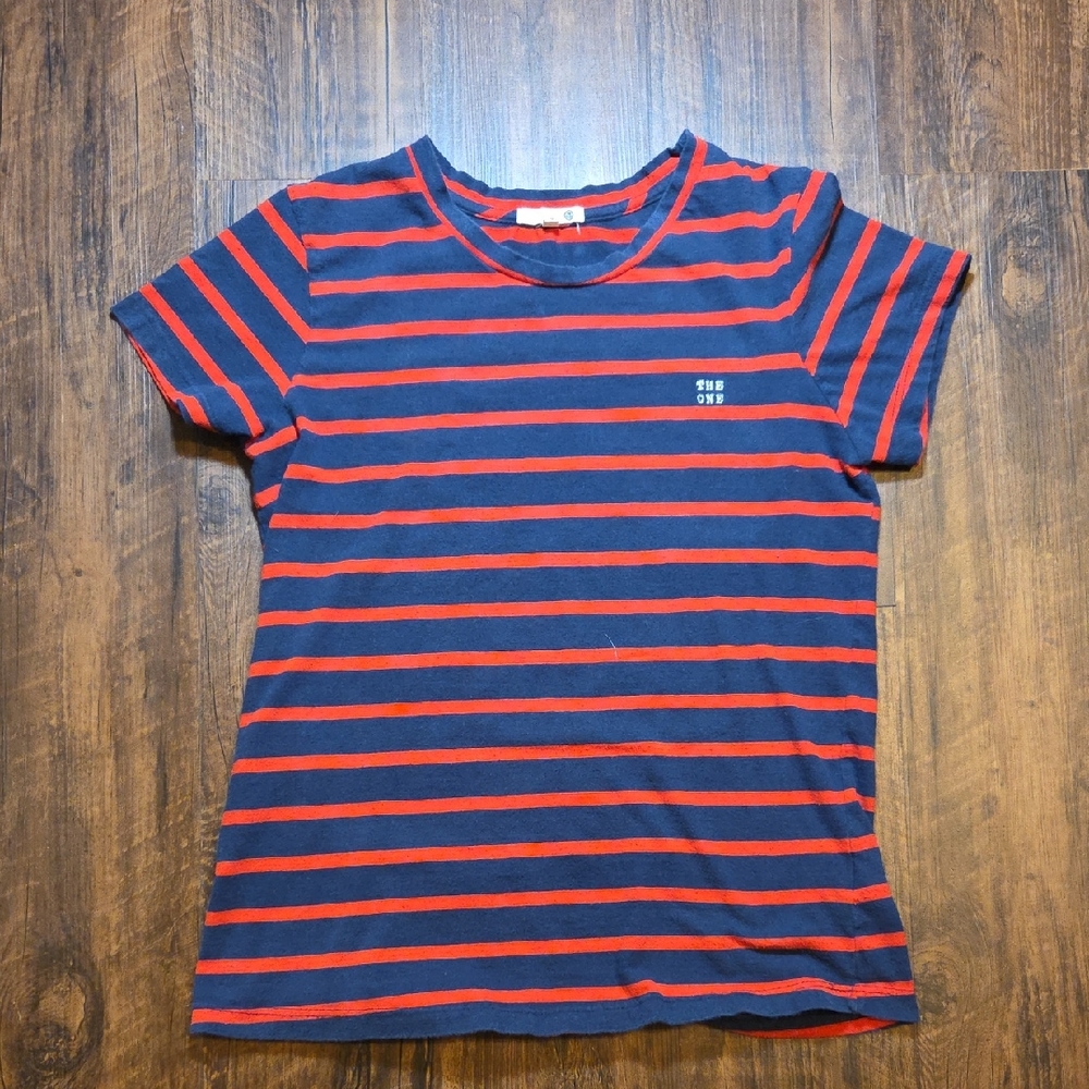 Sundry Navy and Red Striped Womens Tee With Writing THE ONE 100% Cotton
